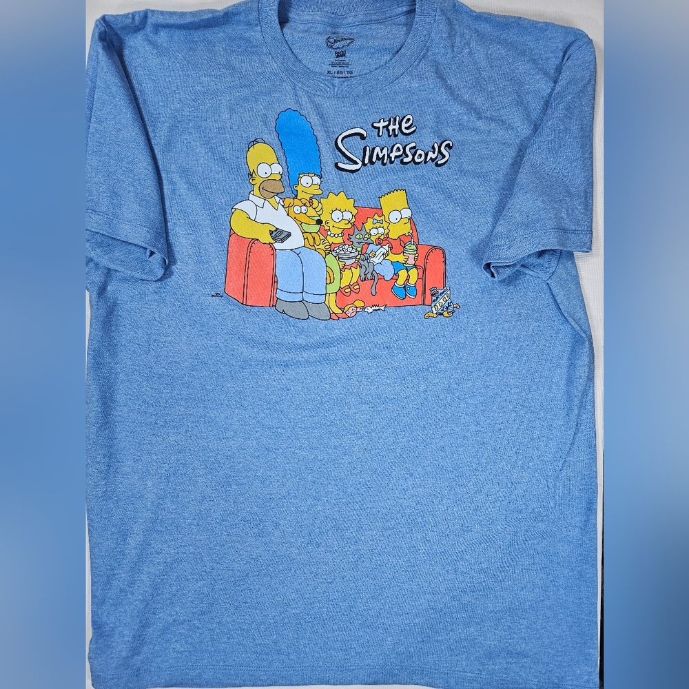 Simpsons T-shirt XL‎ Mens Mad Engine Blue Yellow 90s Style Throwback Classic Tee